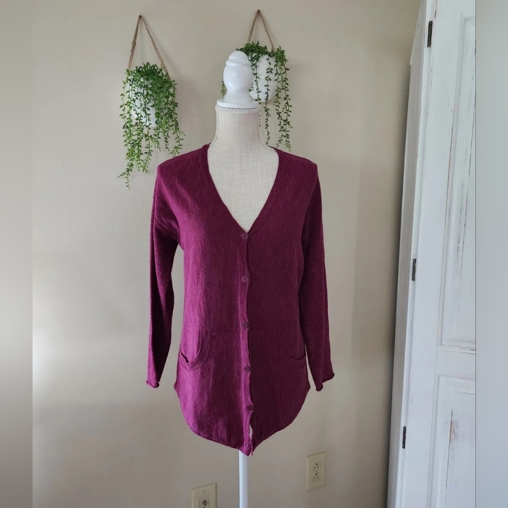 Eileen fisher linen blend magenta cardigan size PP/PTP